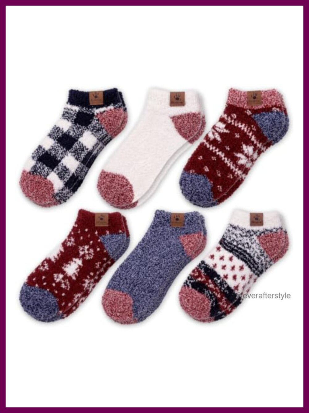 Cozy Fuzzy Ankle Low Cut Lounge Sleep Socks 6 Pair Polyester Spandex